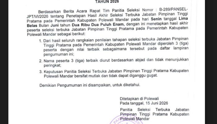 Hasil Seleksi JPT Pratama Polman, Ini 3 Besar Kandidat di 10 Jabatan 